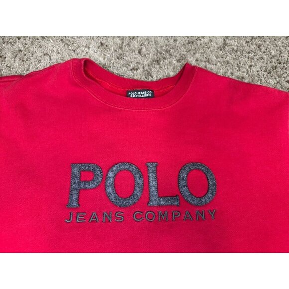 POLO RALPH LAUREN VTG Red Sweatshirt Pullover Sweater Pockets Y2k 90s Spellout M - Picture 8 of 8